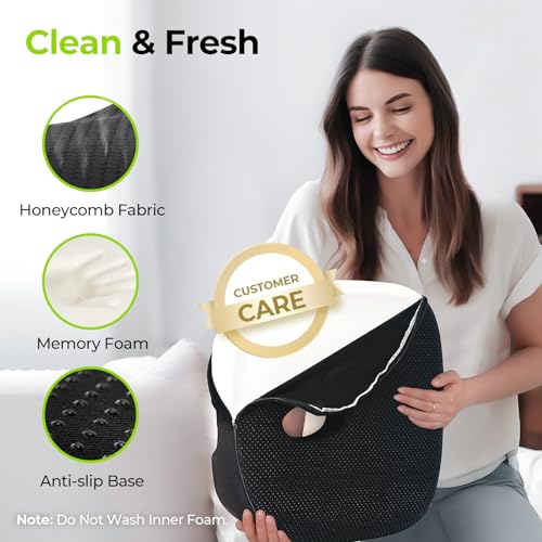 AUVON Innovative Donut Pillow Hemorrhoids Scientific Center Hole and Tailbone Cutout, Orthopedic Pain Relief Donut Seat Cushion for Coccyx, Sciatica, Postpartum Pregnancy, After Surgery Sitting Relief