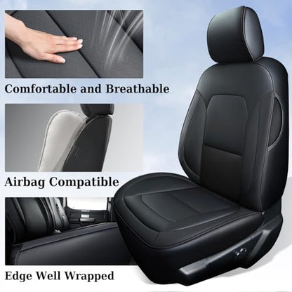 Coverado Front Seat Covers for Ford F150, Leather Auto Seat Cover Fit 2015-2026 F150, 2017-2026 F250 F350 F450 (Black)