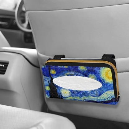 Sturdy PU Leather Visor Tissue Holder Car Sun Visor Tissue Box Holder Leather Napkin Holder Starry Night - color: Starry Night