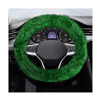 Fluffy Steering Wheel Cover, 15 Inch Anti-Slip Microfiber Plush Fuzzy Steering Wheel Cover, Winter Warm Elastic Fuzzy Steering Wheel Covers for Women and Men, Car Accessories (Green) - color: Green
