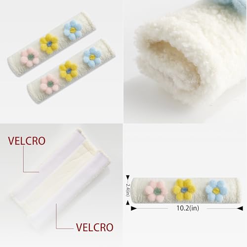 2-Pack Soft Seat Belt Covers Universal Car Shoulder Pad Cushions for Comfortable Driving & Bag Strap Protection White Fuzzy Flower (Light Blue, Yellow & Pink) - color: Light Blue Yellow Pink Flower