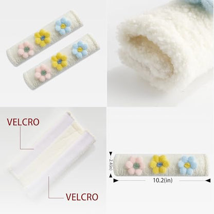 2-Pack Soft Seat Belt Covers Universal Car Shoulder Pad Cushions for Comfortable Driving & Bag Strap Protection White Fuzzy Flower (Light Blue, Yellow & Pink) - color: Light Blue Yellow Pink Flower