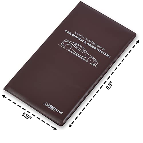 Andalus Auto Registration & Insurance Card Holder Pack of 2, Waterproof Essential Car Registration Holder with Hook & Loop Closure, Perfect for Every Vehicles Glove Boxes (Brown - 9.5" x 5.15") - color: Brown