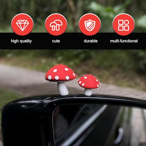 2 PCS Mushroom Car Interior Decoration, Cute & Healing Car Dashboard & Center Console Ornament with Invisible Adhesive, Mushroom Cars Decor Gifts for Women Girl Men