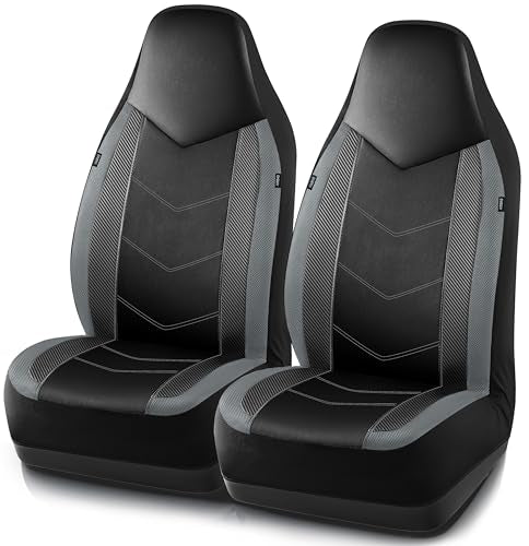 PIC AUTO Leather Car Seat Covers, Sports Carbon Fiber & Mesh Design, High-Back Two Front Set, Waterproof Automotive Seat Covers, Airbag Compatible, Universal Fit for Most Cars (Black & Gray) - color: Gray, size: Two Front