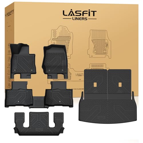 LASFIT Floor Mats&Trunk Mat&Backrest Mat For Lincoln Aviator 2020-2026 (Only Fit 6 seats seond row without center Console), TPE Aviator All Weather Floor Liners, 3 Rows&Cargo&Seatback for Aviator mats - size: 2020-2026 | For Lincoln Aviator | Full Set