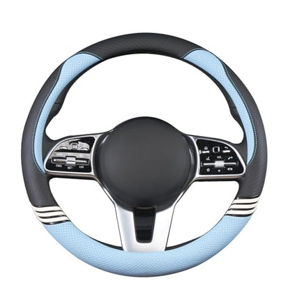 Cute Steering Wheel Cover for Women Men Leather Universal 15 inch,Black and Blue - color: Black with Blue, size: Round-M[14.5''-15'']
