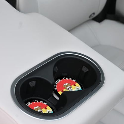 Funny Skull with Coffee Ceramic Cup Holders Car Coasters Set for Women/Men,2.56" 2 Pack for Absorbent Cup Car Holders, Coasters with A Finger Notch - color: Funny Skull With Coffee