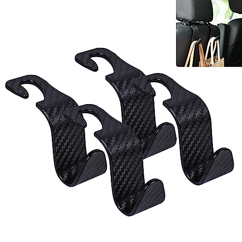 Car Seat Headrest Hook Universal Vehicle Seat Hook Hangers Interior Storage Organizer for Purse Handbag Coats Umbrellas Grocery Bags 4 Pack Black - color: Black