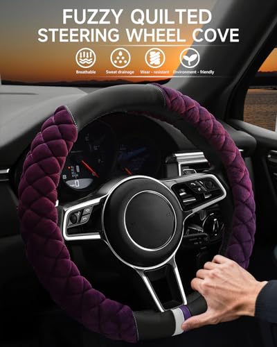 Cxtiy Universal Car Steering Wheel Cover Fluffy Soft Winter Plush Steering Wheel Cover (A-Purple) - color: A-purple