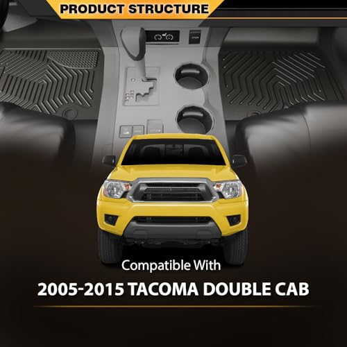 G-PLUS TPE Cargo Liners Black Compatible with Toyota Tacoma Double Cab 2005-2015 All Weather Full Cover Protection 1st & 2nd Row Floor Liner - size: Fit Toyota Tacoma 2005-2015 | Double Cab | 3PCS