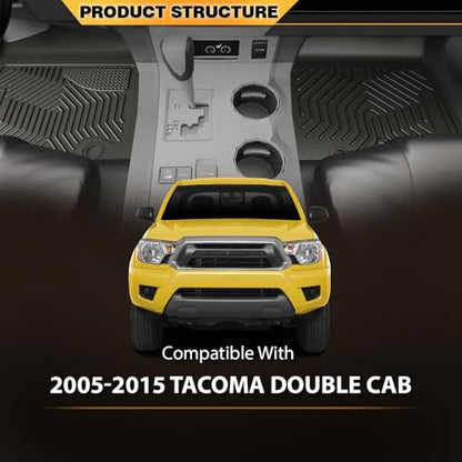 G-PLUS TPE Cargo Liners Black Compatible with Toyota Tacoma Double Cab 2005-2015 All Weather Full Cover Protection 1st & 2nd Row Floor Liner - size: Fit Toyota Tacoma 2005-2015 | Double Cab | 3PCS