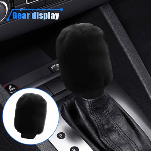 2PCS Plush Car Gear Shift Knob Cover & Handbrake Cover, Soft Fluffy Shift Knob Brake Handle Protector, Universal Car Interior Accessories (Black) - color: Black