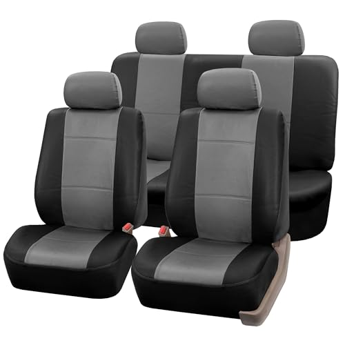 FH Group Full Set Faux Leather Car Seat Covers - Universal Fit, Low Back Front Seat Covers, Solid Back Seat Cover, Easy to Clean Seat Cover for SUV, Sedan, Van Gray/Black - color: Gray, style: Full Set