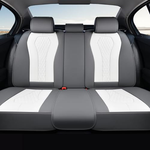 Coverado Rear Seat Covers, White Car Seat Cover, Back Seat Cover, 3-Pieces Luxury Car Seat Cushion, Leather Seat Cover Seat Protector Universal Fit Most Cars - color: White