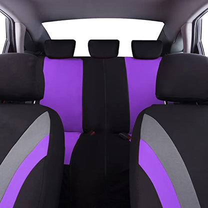 CAR PASS Line Rider Sporty Cloth Universal Fit Car Seat Cover -100% Breathable with 5mm Composite Sponge Inside,Airbag Compatible,3zipper Bench(Full Set, Black and Purple) - color: Black and Purple, size: Full Set