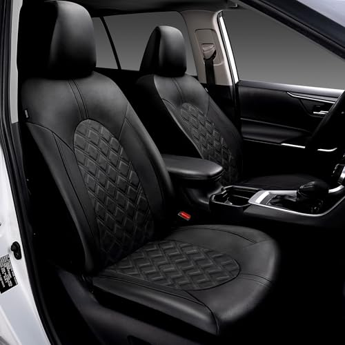 Luxury PU Leather Car Seat Covers Front Set - Anti-Stain Waterproof Automotive Seat Covers for Cars - Universal Car Interior Covers Seat Protectors for SUVs Pick-up Trucks(Black)