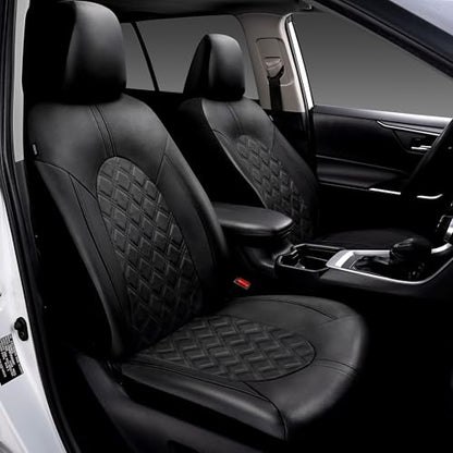 Luxury PU Leather Car Seat Covers Front Set - Anti-Stain Waterproof Automotive Seat Covers for Cars - Universal Car Interior Covers Seat Protectors for SUVs Pick-up Trucks(Black)