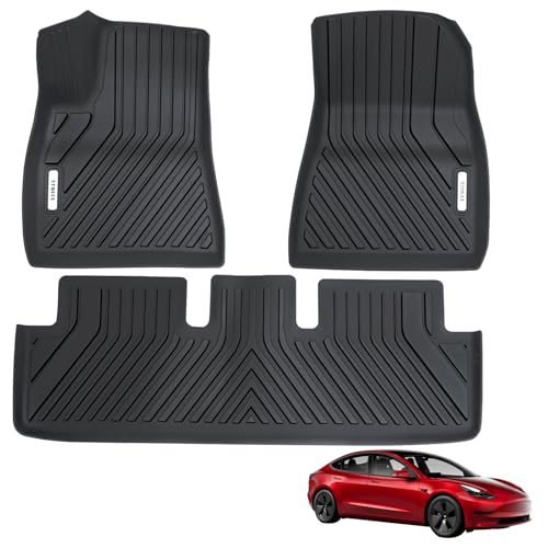 All Weather Floor Mat Compatible for 2019-2023 Tesla Model 3, TPE Car Mat Full Set Front & Rear 3PCS,Custom Fit Tesla Modle 3 Floor Mat 5-Seater- Anti-Slip Waterproof Odorless Easy Clean - size: Tesla, style: 19-23 Model 3