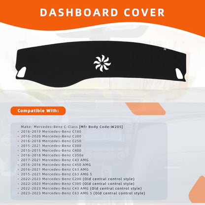Dashboard Cover Dash Mat Fit for 2016-2021 Me-rcedes-Benz C-Class (W205),C180 C200 C250 C300 C400 C350e,Car Dash Board Mat Anti-Glare Carpet,Non-Slip Pad (Black) - color: Black, size: Fit 2016-2021 Benz C-Class - (Black)