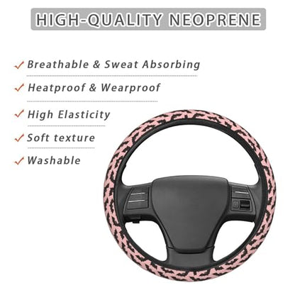Halloween Pink Black Bats Steering Wheel Cover for Women Men, Non-Slip Steering Wheel Protector Car Wheel Covers, Universal 15 Inch Fit for Auto, Suvs, Truck - color: Halloween Pink Black Bats