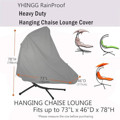 Patio Hanging Chaise Lounge Cover 73 Inch Waterproof 900D Heavy Duty Outdoor Swing Chair Cover for Hammock(Grey) - color: Grey
