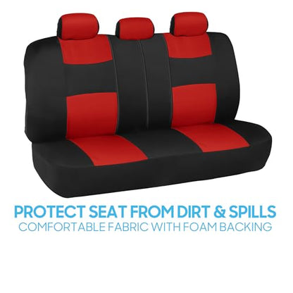 BDK PolyPro Car Seat Covers Full Set in Red on Black – Front and Rear Split Bench Seat Covers, Easy to Install, Accessories for Auto Trucks Van SUV - color: Red