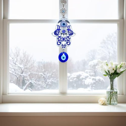 Betterdecor Blue Evil Eye Hamsa Hand Wall Hanging for Home Office Car Decor-023