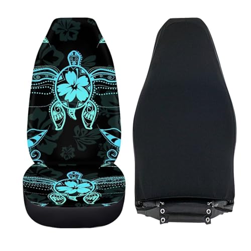 Blue Sea Turtle Front Car Seat Cover Hibiscus Car Seat Covers Front Seats Set of 2 Removable Automotive Accessories Anti-Slip Back Fabric for Most Cars Sedans SUVs - color: Blue Sea Turtle Hibiscus