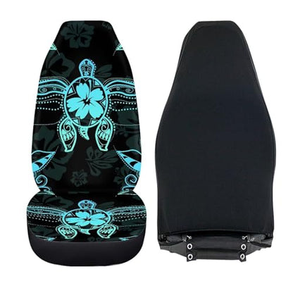Blue Sea Turtle Front Car Seat Cover Hibiscus Car Seat Covers Front Seats Set of 2 Removable Automotive Accessories Anti-Slip Back Fabric for Most Cars Sedans SUVs - color: Blue Sea Turtle Hibiscus