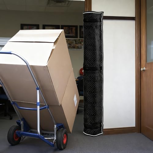 Quilted Door Jamb Protector Pad, with 3 Sewn-in Steel Spring Clips,Black (72" x 24")