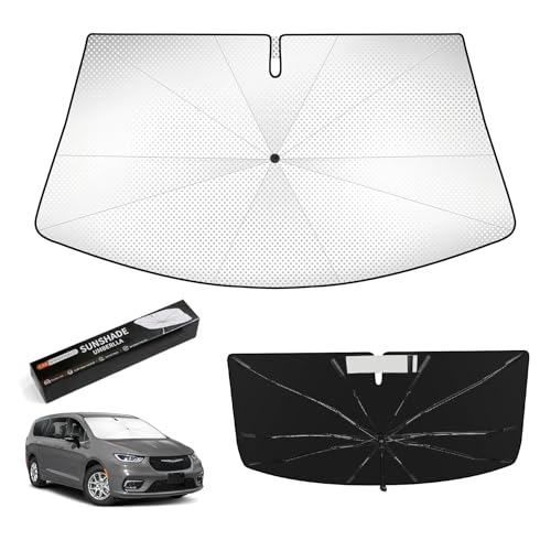 Windshield Sun Shade Umbrella for Chrysler Pacifica 2017-2026 Accessories, Upgraded Ice Crystal Coating with 360° Bendable Handle and Rearview Mirror Opening for Maximum UV Heat Protection - size: For Chrysler Pacifica 2017-2026-ICY