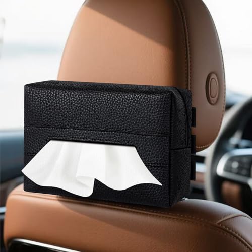 Car Tissue Holder, Standard Tissue Holder for Pu Leather Car Napkin Holder, Backseat Extra Large Tissue Organization Fit for 120-230 Tissues per Box 7.08'' x 4.72'' x 3.15'' (Black1) - color: Black1