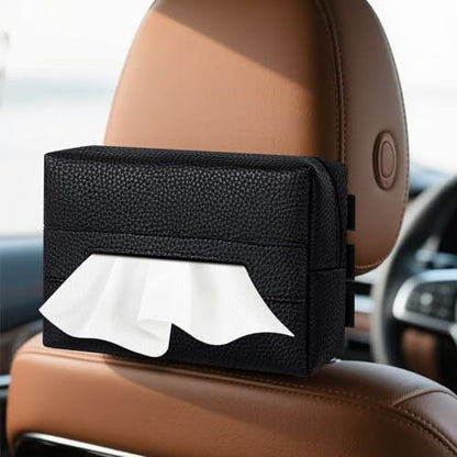 Car Tissue Holder, Standard Tissue Holder for Pu Leather Car Napkin Holder, Backseat Extra Large Tissue Organization Fit for 120-230 Tissues per Box 7.08'' x 4.72'' x 3.15'' (Black1) - color: Black1