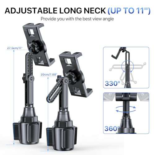 Miracase Cup Holder Tablet Mount for Car, [2025 Latest Upgraded] Adjustable Long Neck Car Tablet Holder Friendly Compatible with iPad, Pro, Air, Mini Samsung Galaxy Tab, All 6.1-12.9" Tab - color: Black-Tablet Mount