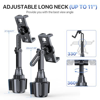 Miracase Cup Holder Tablet Mount for Car, [2025 Latest Upgraded] Adjustable Long Neck Car Tablet Holder Friendly Compatible with iPad, Pro, Air, Mini Samsung Galaxy Tab, All 6.1-12.9" Tab - color: Black-Tablet Mount