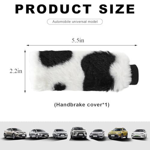 Cow Print Car Accessories Set, Fluffy Cow Print Plush Steering Wheel Cover, Gear Shift Cover, Warm Fuzzy Console Armrest Pad & Handbrake Cover, Car Decoration Accessories (Handbrake Cover) - color: Handbrake Cover