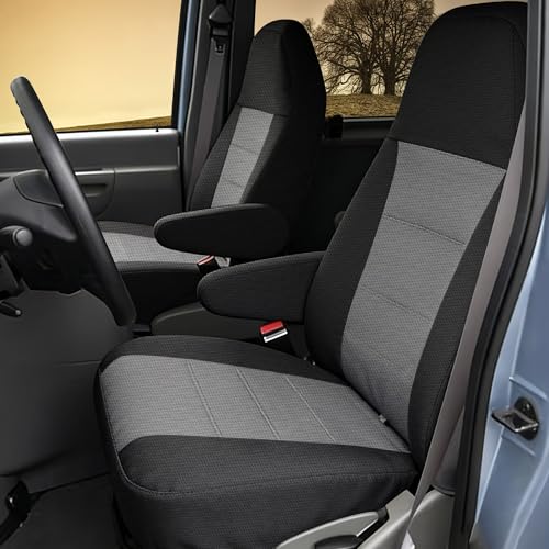 600D Waterproof Heavy Duty Oxford Fabric Front Seat Covers for Ford E150 E250 E350 2009-2023 High Back Bucket Seats, Scratch Resistant, Anti-Scuff, Wear-Resistant Protection-Black&Gray - color: Black&Gray-Heavyweight Laminated Fabric, size: for Ford E-Ser
