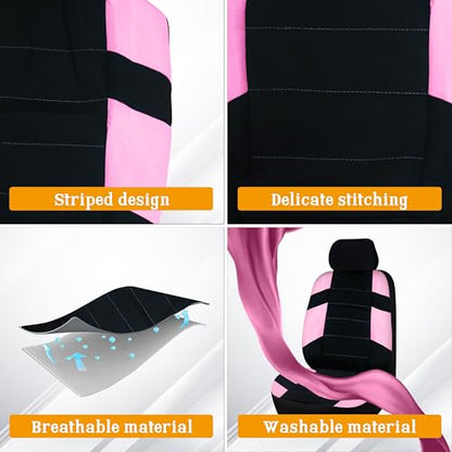 Car Seat Cover Full Set,Universal Breathable Car Seat Cove,Waterproof Floor Mats,Fit Sedans,Cars,Vans,SUV,Truck (Pink)
