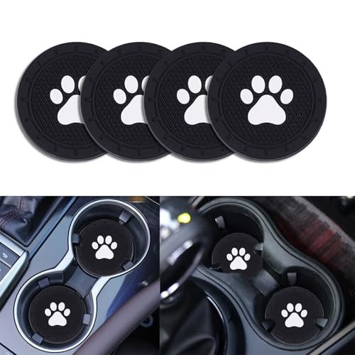 4 Pack Car Cup Holder Coasters, Dog Paw Insert Car Cup Coaster, 2.75 Inch Anti Slip Shockproof Embedded Drink Mat, Vehicle Interior Decor Accessories (Black)