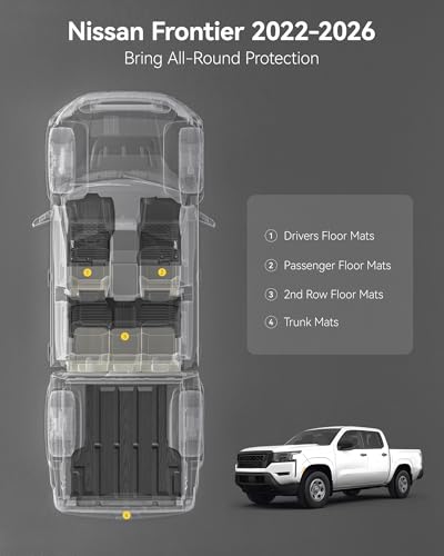 3W Floor Mats & Truck Bed Mat for Nissan Frontier 2025 2024 2023 2022 Crew Cab(NOT for 2nd with Under Seat Speaker), All Weather TPE Custom Fit Car Liner for Frontier - size: 4.Frontier|22-25|Floor Mats & Truck Bed Mat