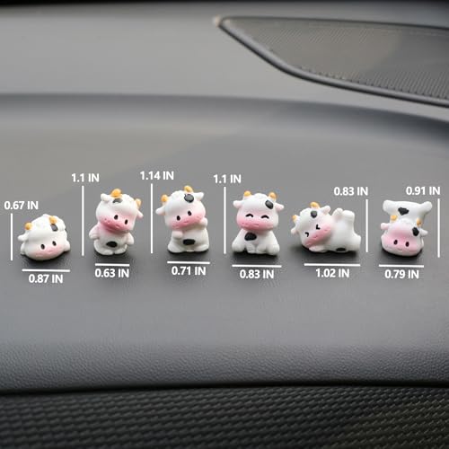 6 Pcs Mini Cows Car Accessories, Cow Print Dashboard Decorations & Rear View Mirror Ornaments, Cute Car Decor for Women