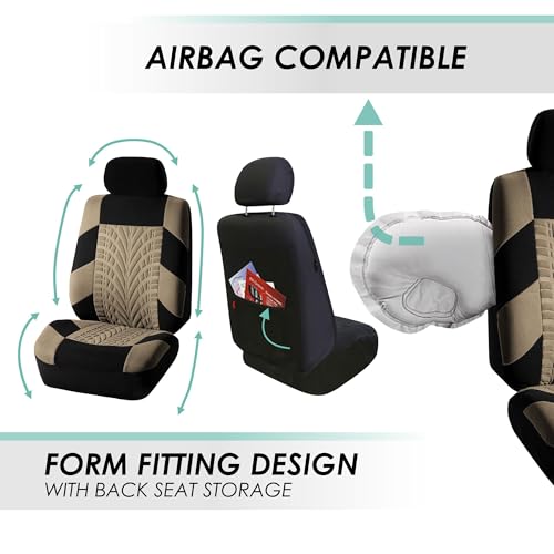 FFH Group Three Row Set 7 Seater Beige Travel Master Car Seat Covers, Airbag and Split Rear Car Seat Cover Universal Fit Interior Accessories for Cars Trucks SUV, Automotive Seat Covers - color: Beige