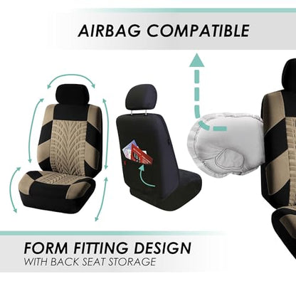 FFH Group Three Row Set 7 Seater Beige Travel Master Car Seat Covers, Airbag and Split Rear Car Seat Cover Universal Fit Interior Accessories for Cars Trucks SUV, Automotive Seat Covers - color: Beige