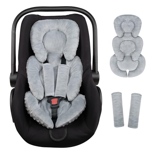 Infant Car Seat Insert Head and Body Support, GFU Reversible Newborn Insert for Carseat with Strap Pads, Soft Stroller Cushion Pillow Insert for Boys and Girls, Fits for Stroller, Swing, Grey - color: Grey