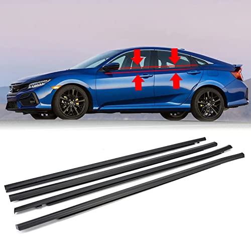 4Pcs Weatherstrip Window Moulding Trim Seal Belt Compatible with 2016-2021 Honda Civic 4 Door Sedan - color: 2016-2021, size: For Honda Civic