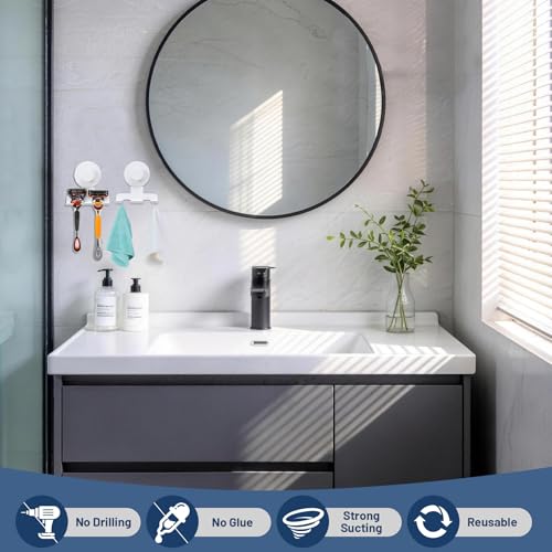 No-Drill Suction Cup Razor and Shaver Holder, Stainless Steel Shower Hook for Towel & Loofah, Damage-Free Reusable Bathroom Wall Organizer(2 Pack White) - color: White