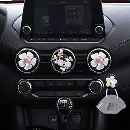 Pearl Daisy AromaBoost Car Diffusers - 3pcs with Mask Hook & Rhinestone Bling Decoration - color: 3 Pcs Pearl Daisy