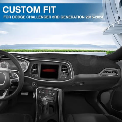 KUST Black Dash Cover for Dodge Challenger 2015-2022 2023 2024 Left Hand Driving Non-Slip Dashboard Cover Interior Accessories for Dodge Challenger Custom Fit Dash Mat Sunshade No Glare - size: 59.45''×24.41''(Dodge Challenger 15-24）