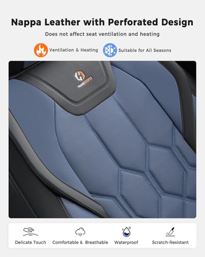 Huidasource Seat Covers Full Set, Universal Fit for Most Cars SUVs Trucks, Full Coverage Leather Seat Cover, Airbag, Cupholder Compatible, Seat Function Retain, Easy Install with Velcro, Black&Blue - color: FS: Black&Blue, size: Full Set